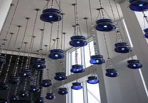 blue glass hanging bowls kim greenhalgh